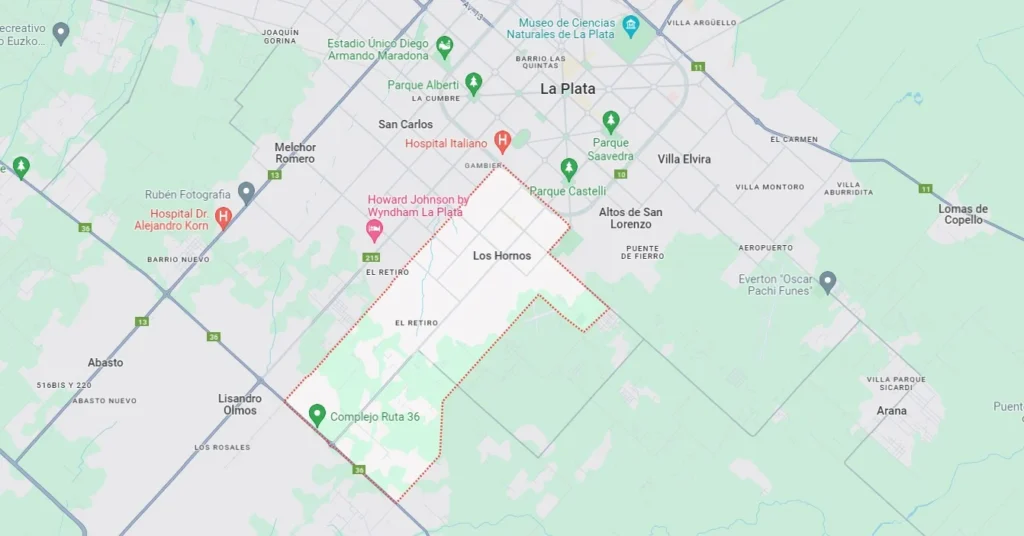 Mapa de Los Hornos, La Plata