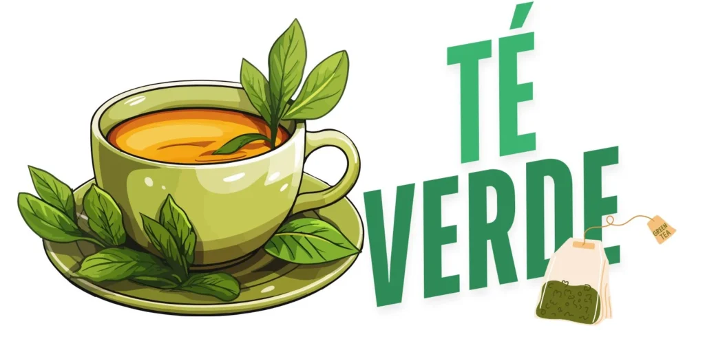Hojas y taza de té verde