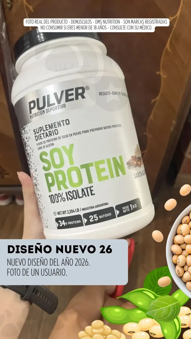 Soy Protein de Pulver: 34 g de proteína por medida y 25 batidos por envase