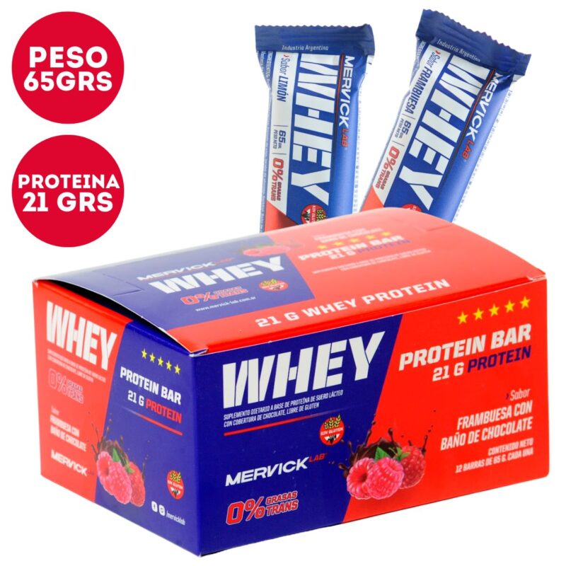 Whey Bar Mervick x 12 de 65 grs y 21 grs de proteína