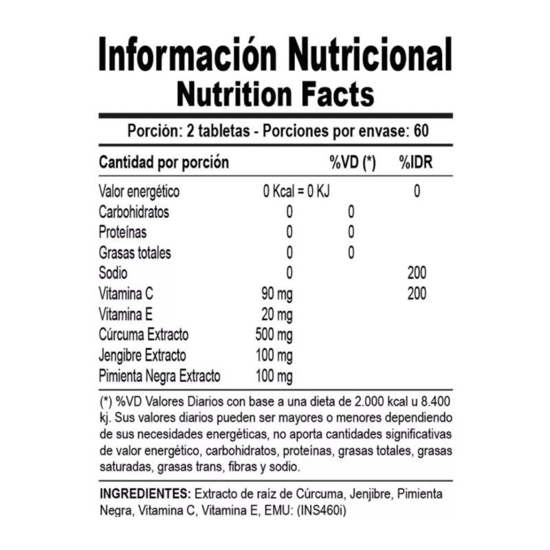 Curcuma y Jengibre de Genetic. Información nutricional.