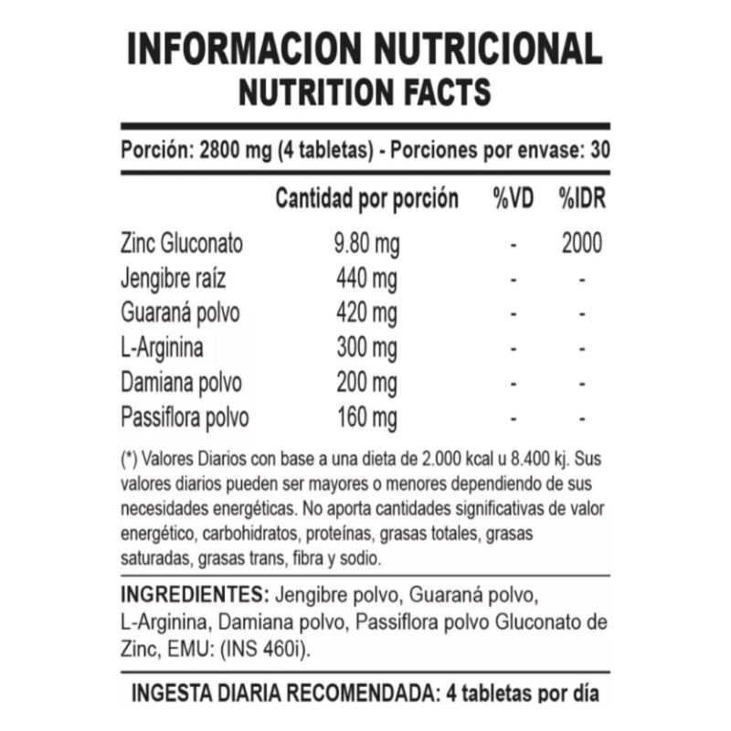 Woman de Genetic Sport x 120. Información nurticional.
