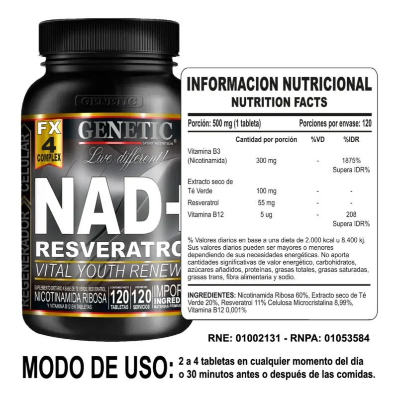 Nad Resveratrol de Genetic Sport x 120 tabletas
