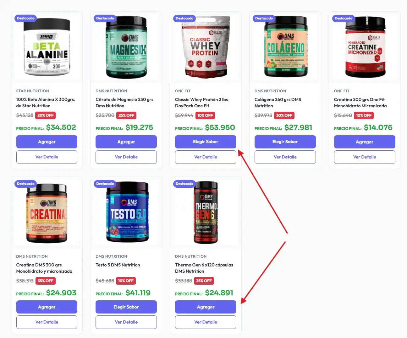 Elegir uno o varios productos