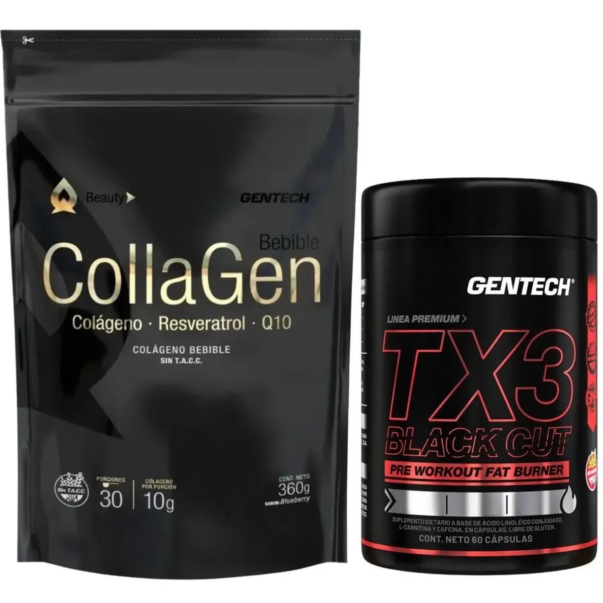 Colágeno Bebible Gentech 360 grs + Quemador Tx3 Black Cuts