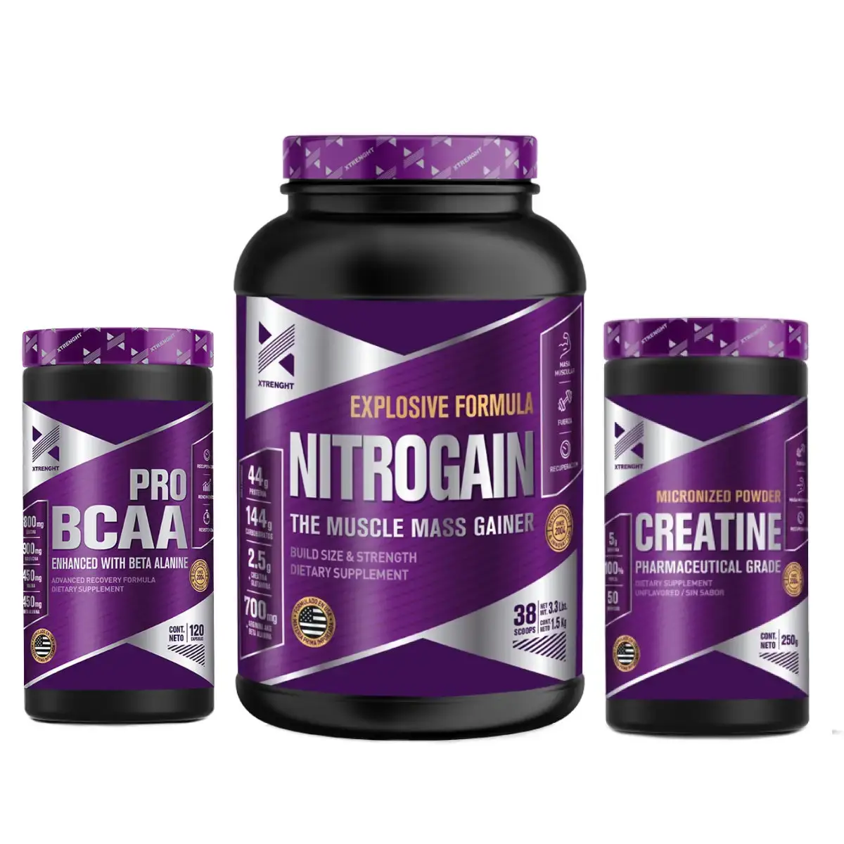 Nitrogain 1.5 kg Xtrenght Nutrition + Bcaa Pro + Creatina 250