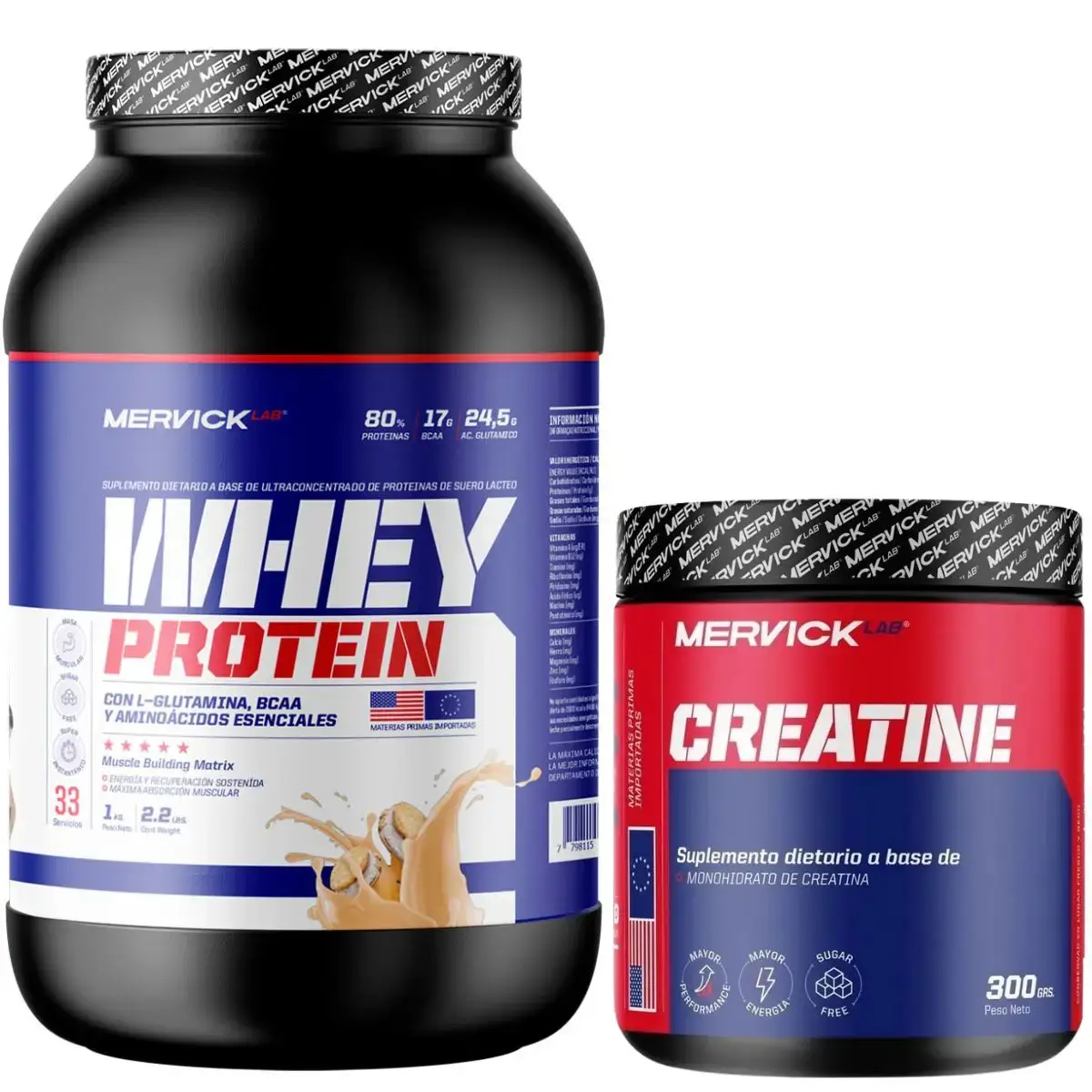 Whey Protein Mervick x 2 lbs + Creatina 300 grs de Mervick 100% Pura