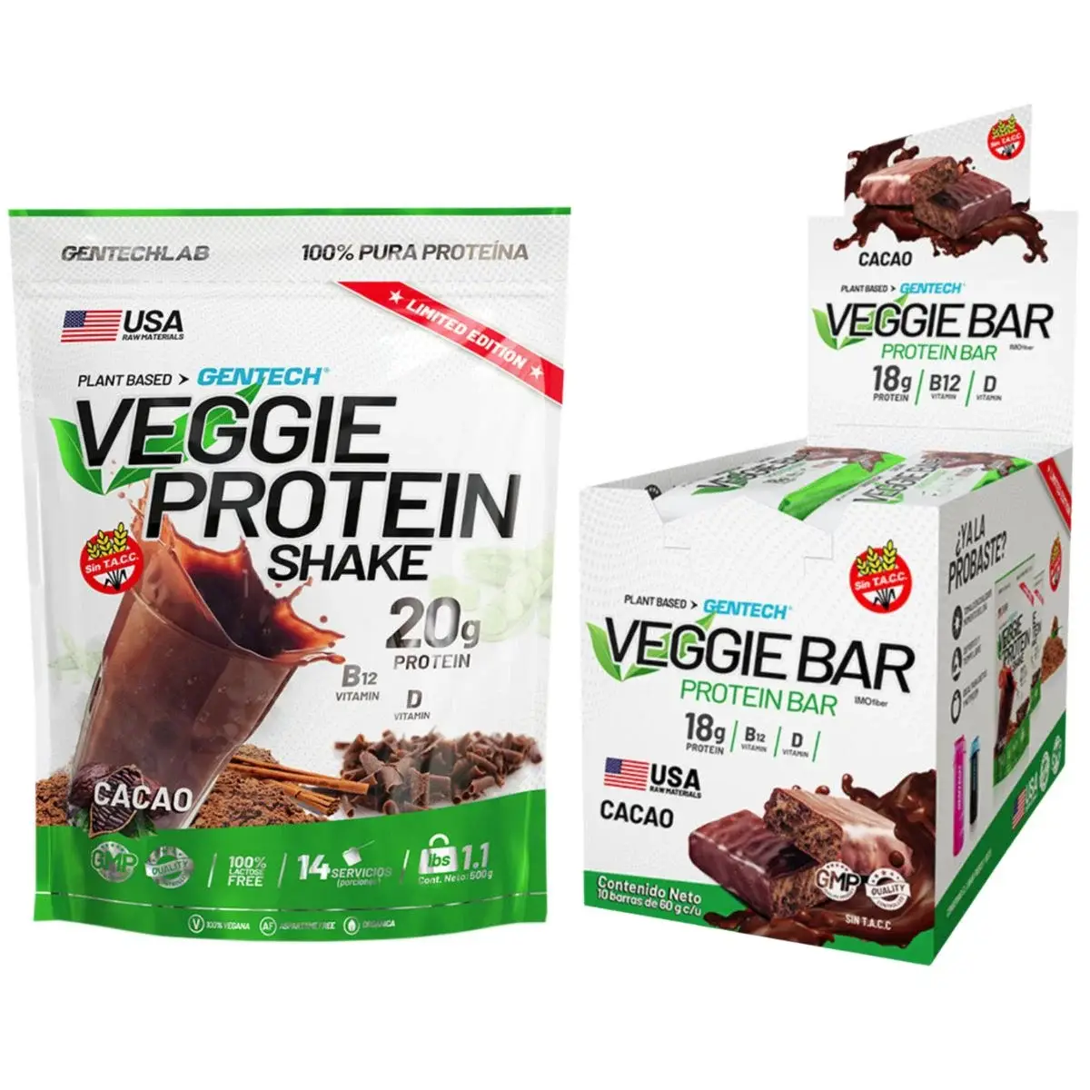 Veggie Bar x10 barras + Veggie Shake 500 grs Gentech (Combo Dieta) - Combos