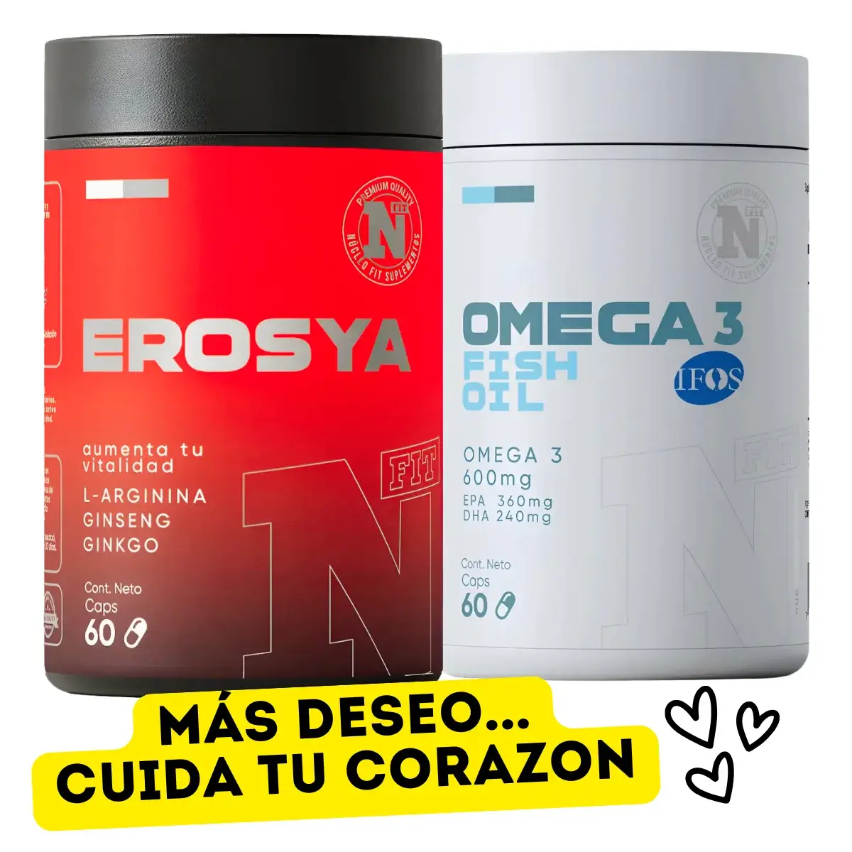Erosya x60 + Omega 3 Núcleo Fit (Aumenta tu deseo y cuida tu corazón)