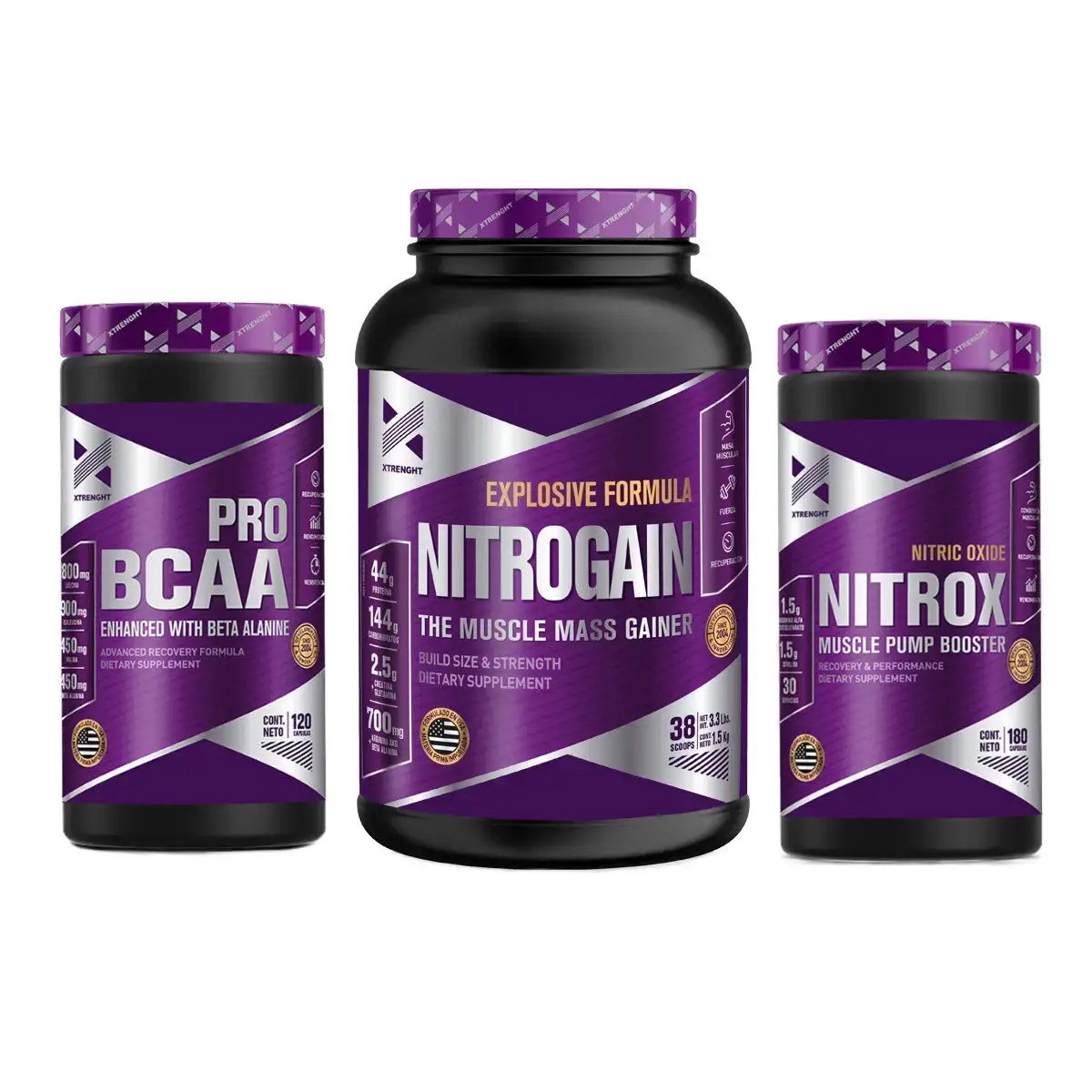 Bcaa Pro + Nitrogain 1.5 kg + Nitrox 180 caps Xtrenght Nutrition