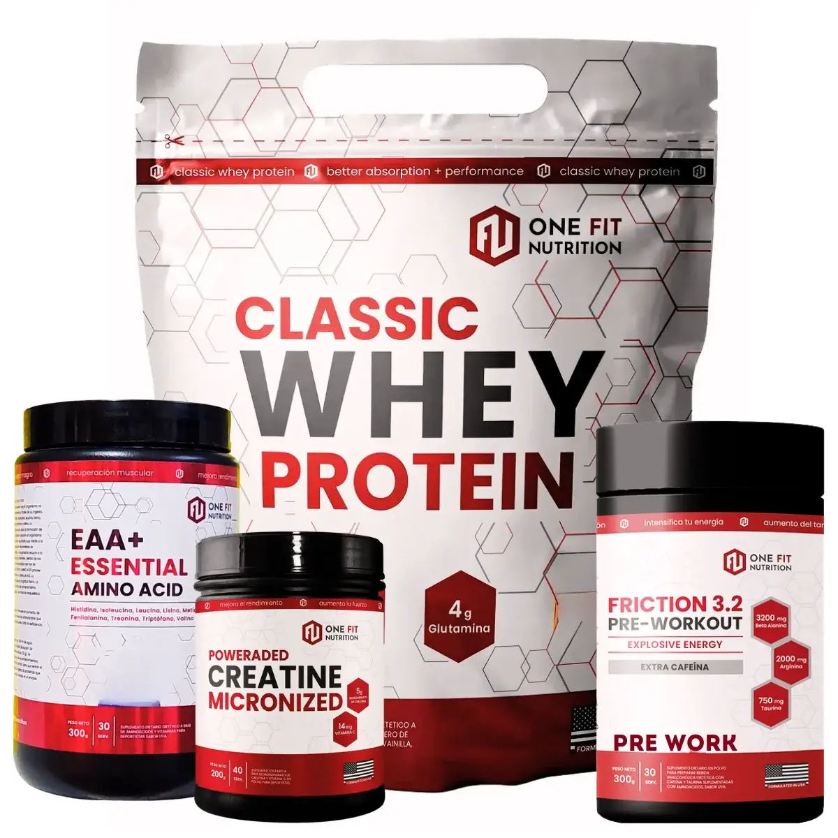 Combo Super Masa: Classic Whey + Creatina + Friction + Eaa´s One Fit