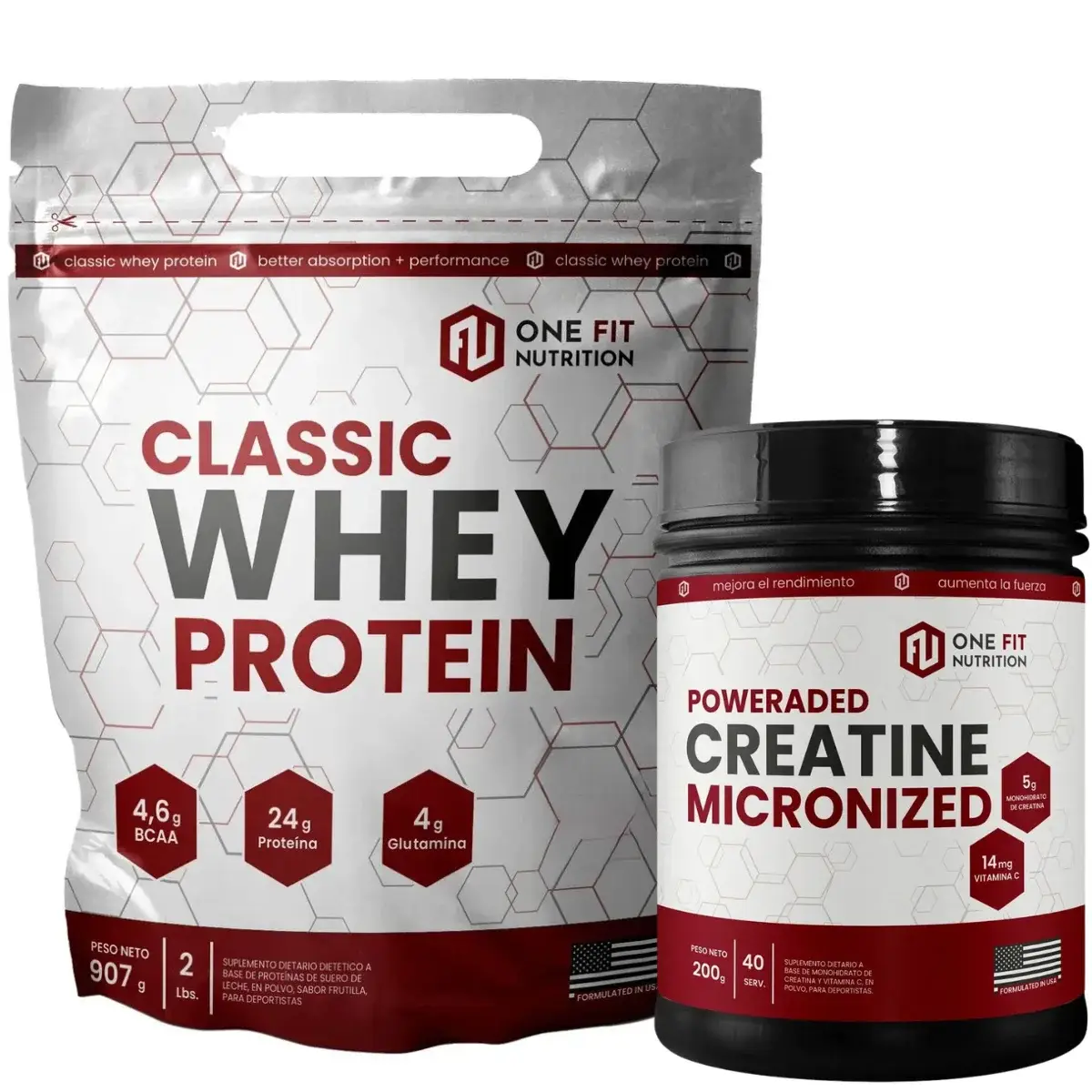 Creatina 200 grs de One Fit Monohidrato Micronizada + Classic Whey Protein 2 lbs