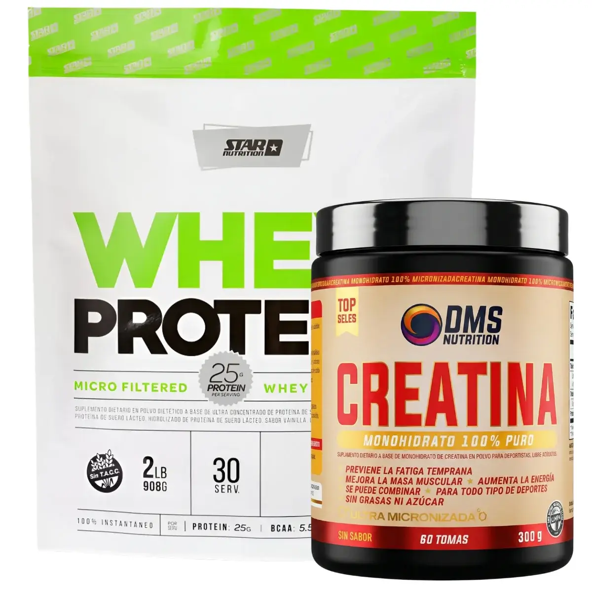 Creatina DMS 300 Monohidrato + Whey 2 Lbs DoyPack Star
