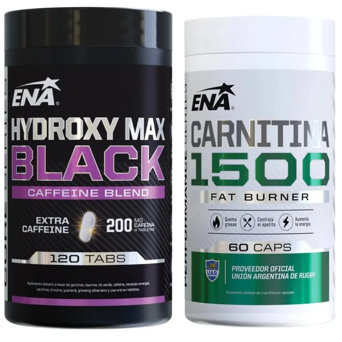 Combo Hydroxy Max Black 120 tabletas + Carnitina Pro Burn 1500 60 cápsulas Ena Sport para quema de grasa y termogénesis en entrenamientos