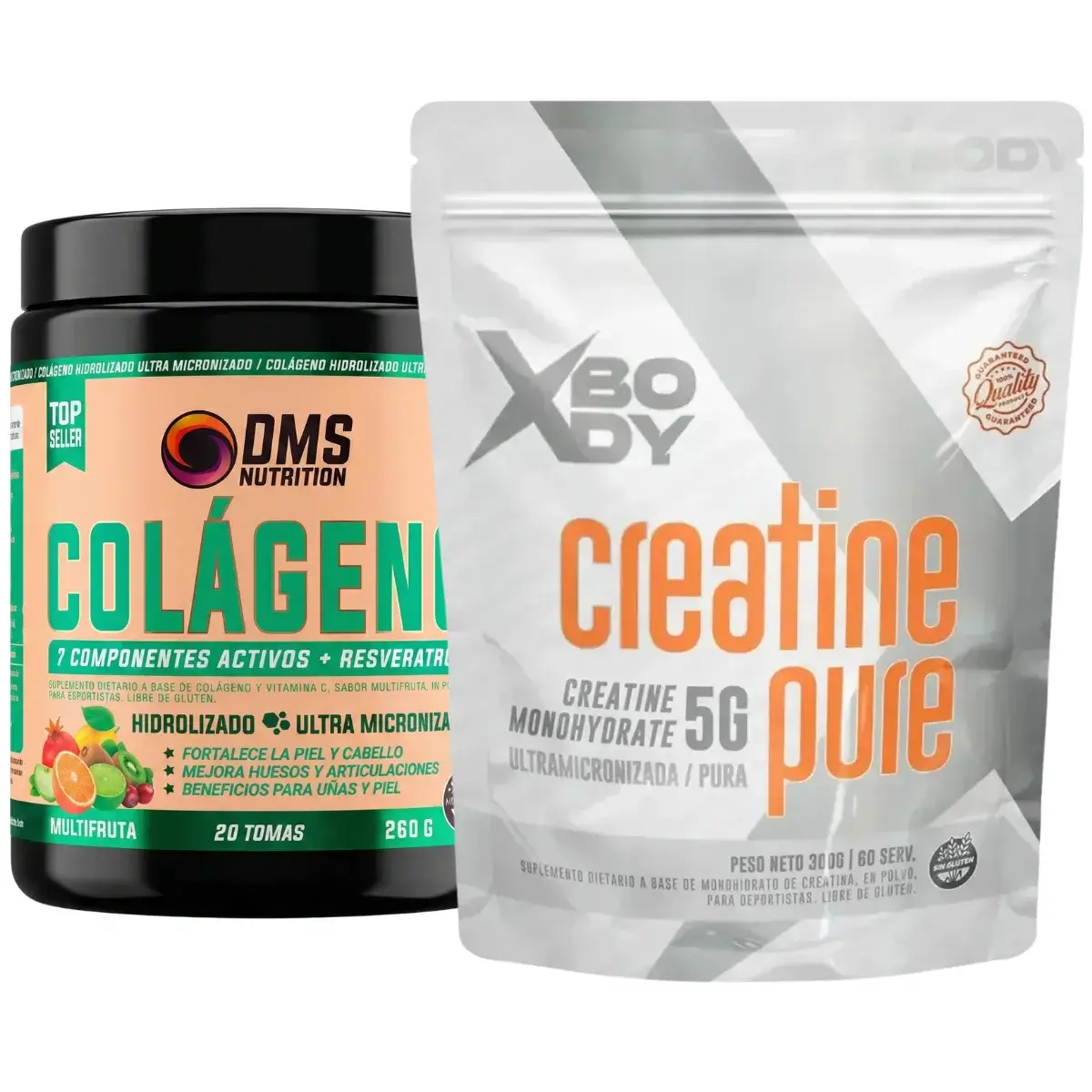 Colágeno 260 grs DMS con Q10 y Resveratrol + Creatina 300 XBody - Combos