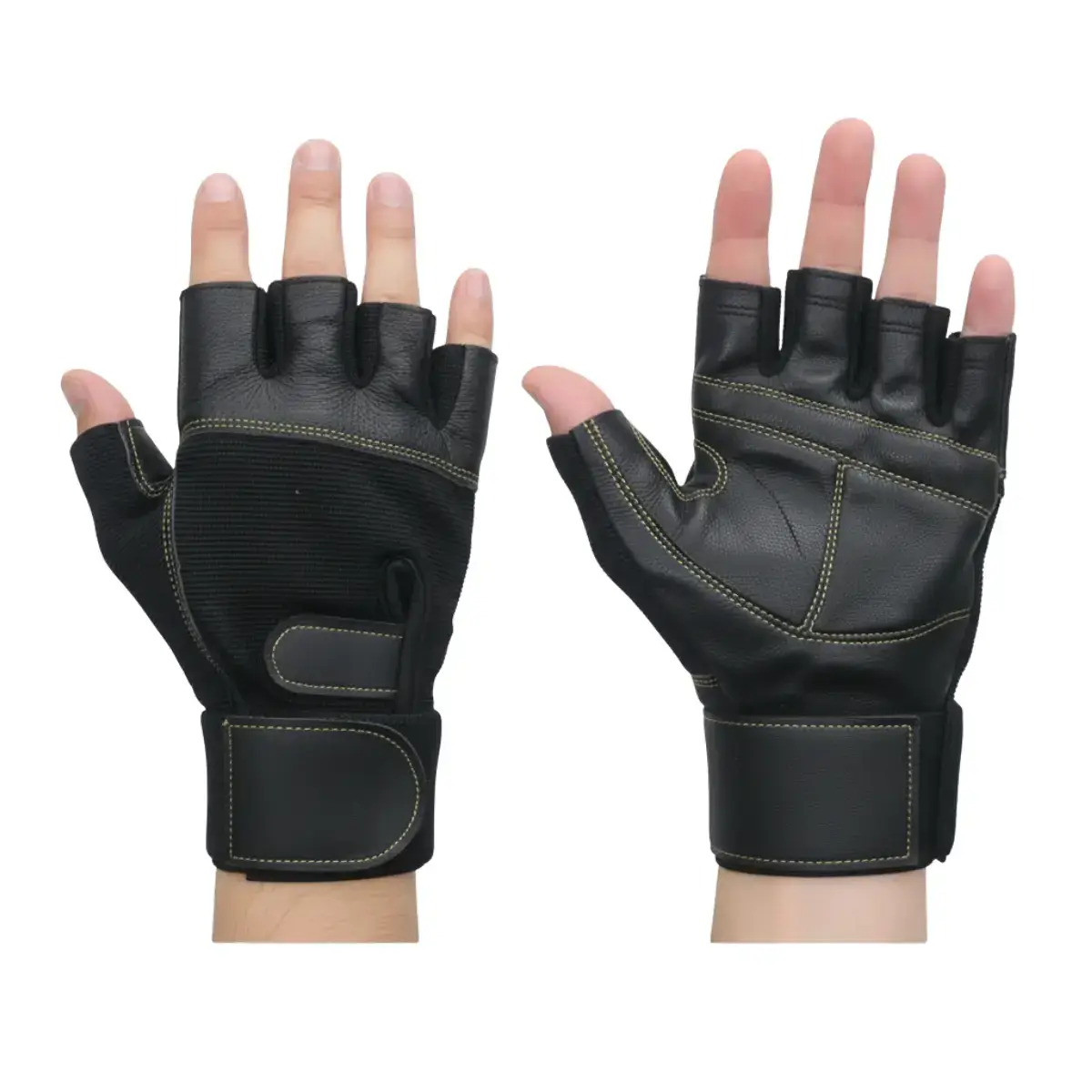 Guante de Cuero con Muñequera | Negro | con Abrojo (único Talle – Ver Medidas)