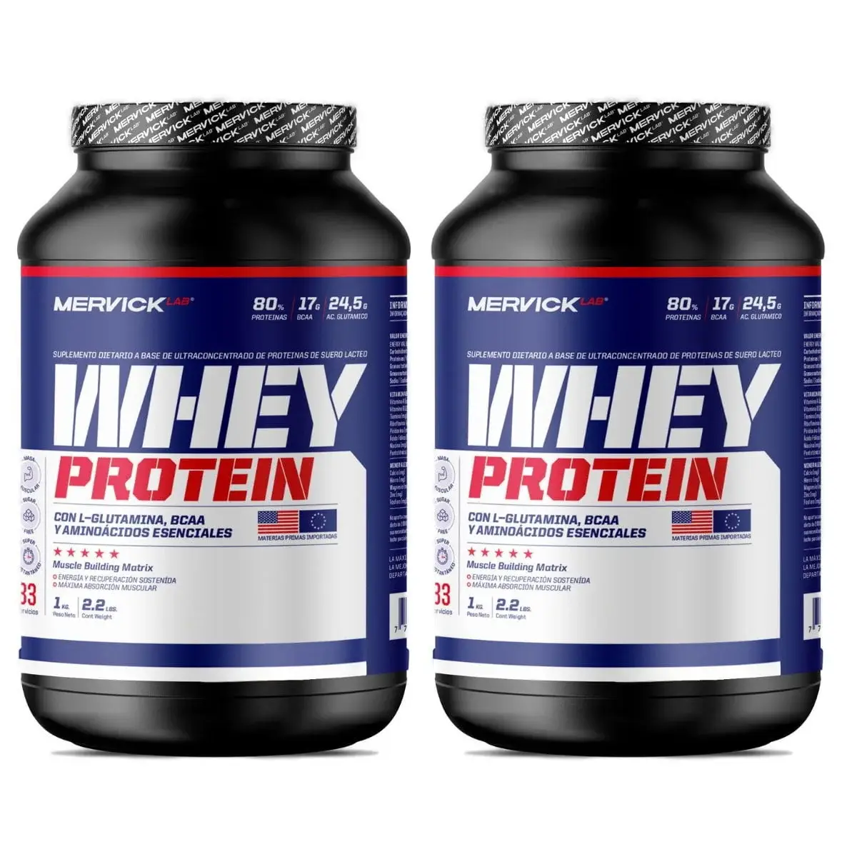 Proteína 2 Lbs de Mervick 100% Whey Protein Pack X 2