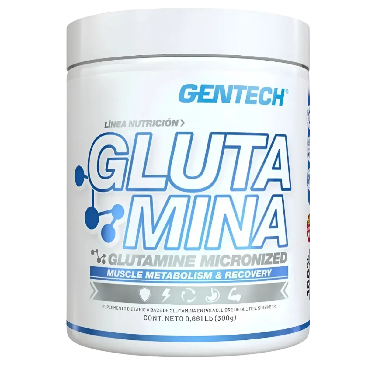 Glutamina Micronizada 300 Grs de Gentech Sin Sabor - Gentech