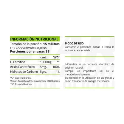 Detalles de la formula: Carnitina Líquida 500 mg | Star Nutrition