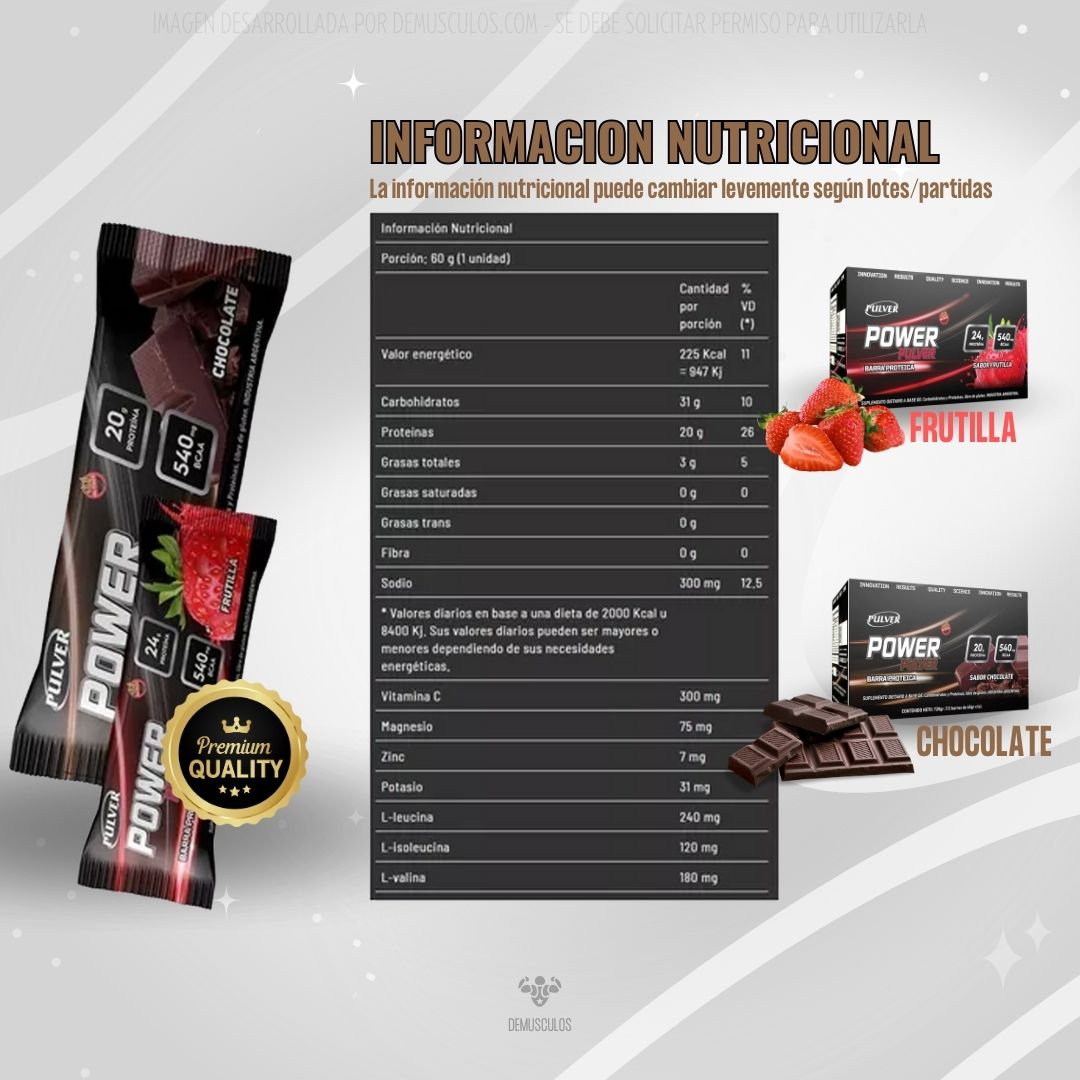 Información nutricional: Barras proteicas Pulver - Power Bar Pulver