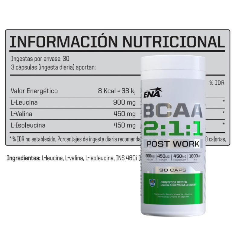 Información nutricional del BCAA 2:1:1 de ENA Sport