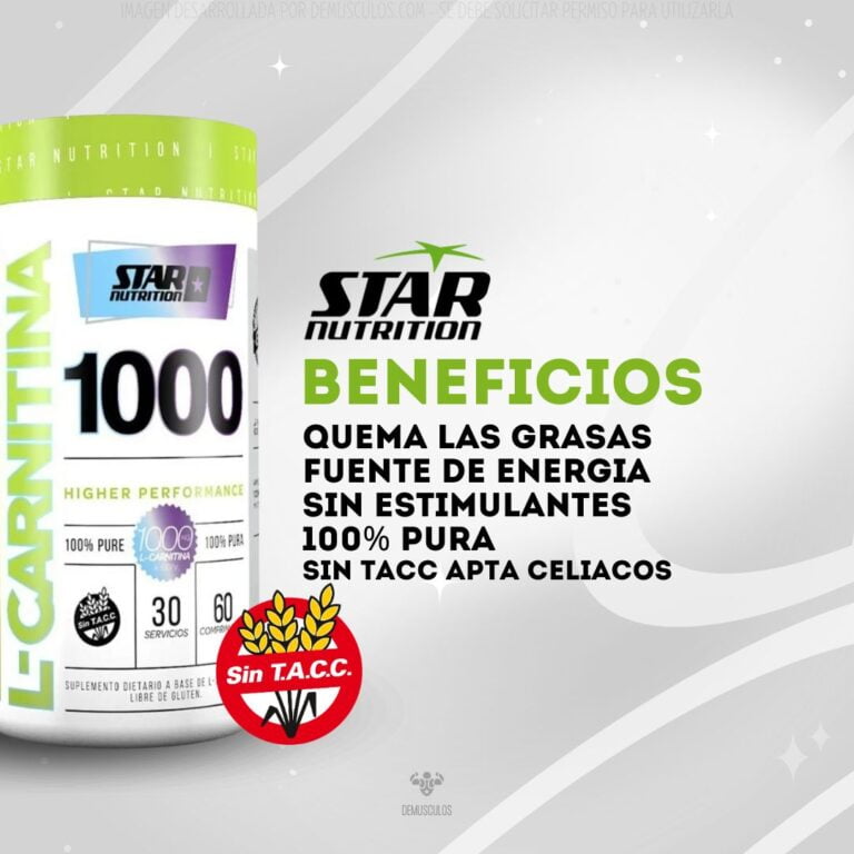 L-Carnitina 1000 de Star Nutrition, sin estimulantes y sin TACC