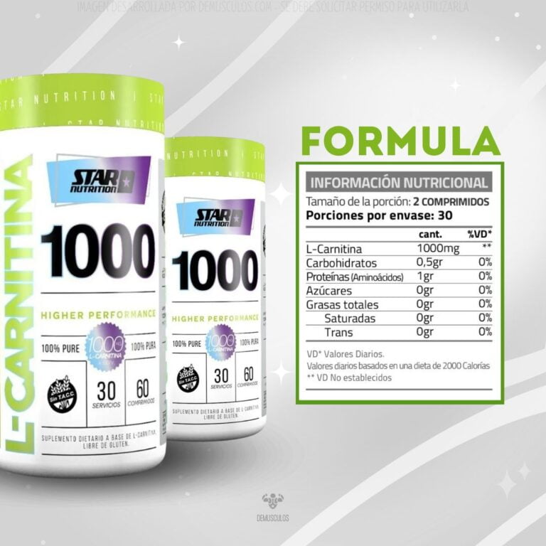 Información nutricional de L-Carnitina 1000 de Star Nutrition
