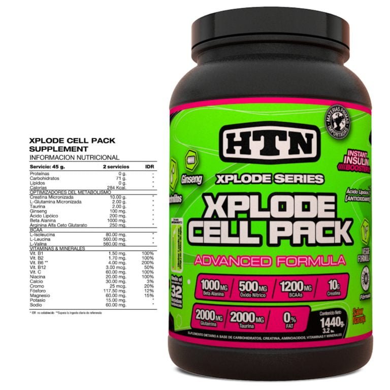 Xplode Cell Pack 1,4 kg de HTN con creatina, información del producto