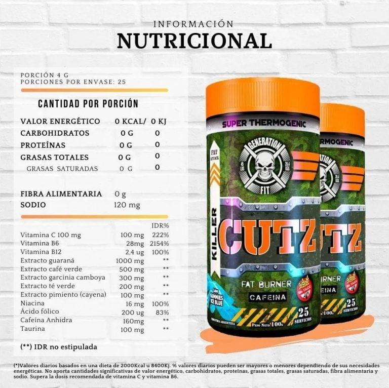 Información nutricional del CutZ de Generation Fit