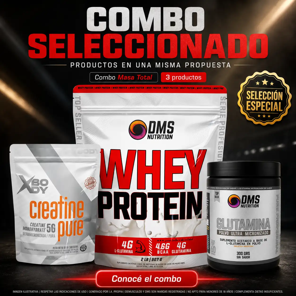 Combo Masa Total: Proteína Whey 2 Lbs DMS + Glutamina + Creatina XBody - Imagen 12