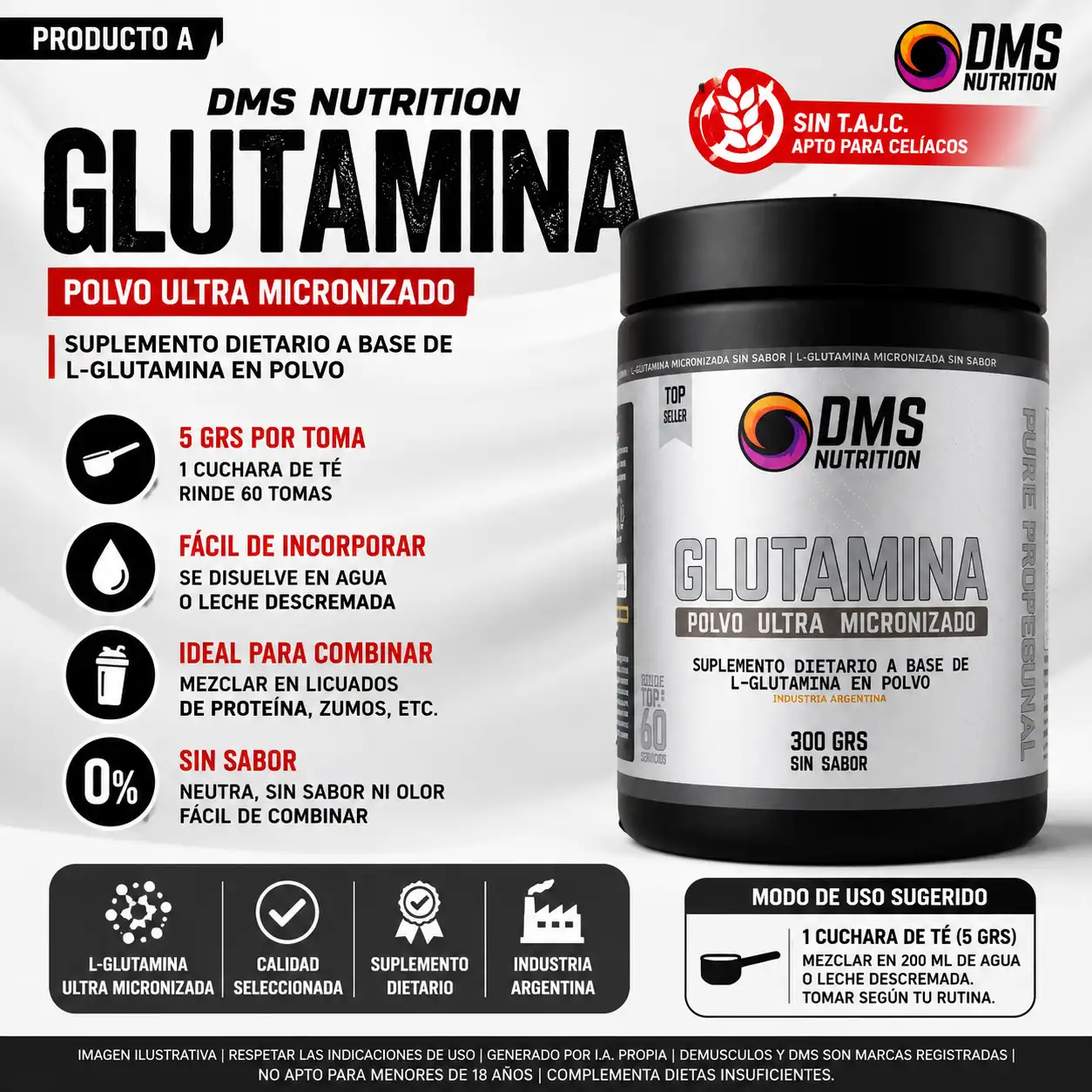 Combo de proteína DMS + Glutamian 300g + Creatina 300 grs