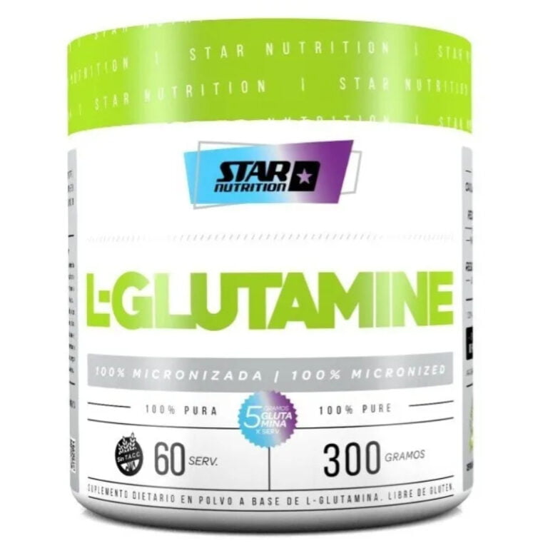 Glutamina Micronizada de Star Nutrition 300 gramos, envase del producto