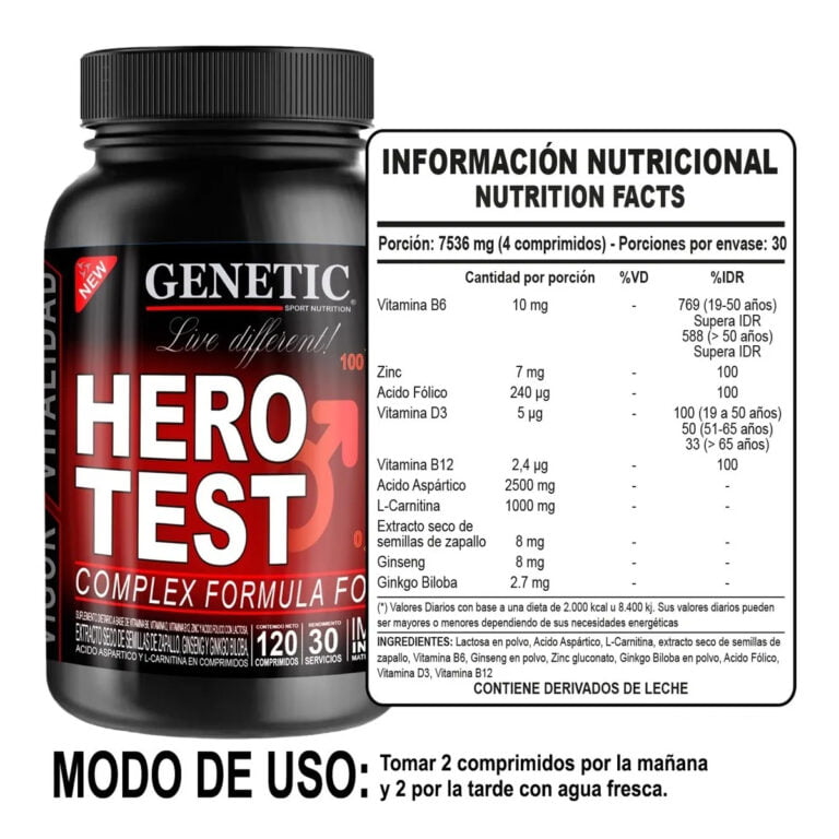 Información nutricional de Hero Test de Genetic Sport