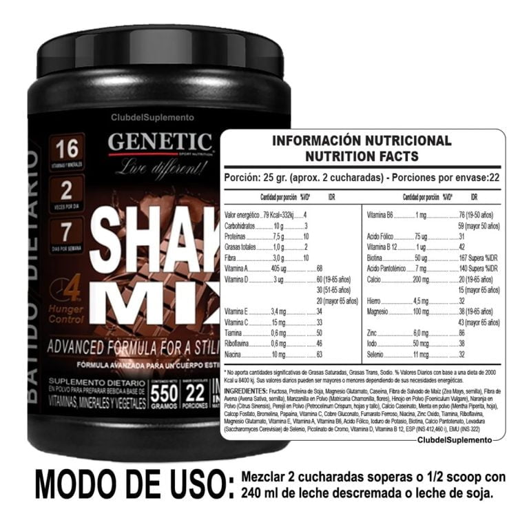 Información nutricional del Shake Mix 550 g de Genetic Sport