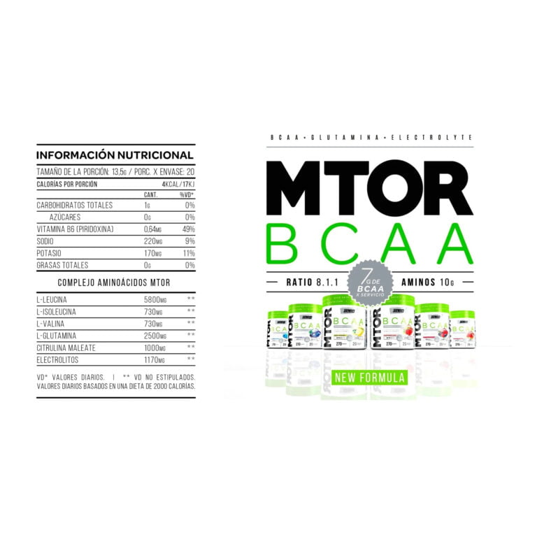 Información nutricional de Mtor BCAA de Star Nutrition x 270 grs