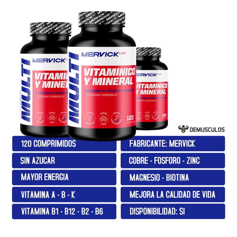 Multivitamínico de Mervick Lab, detalle del frasco