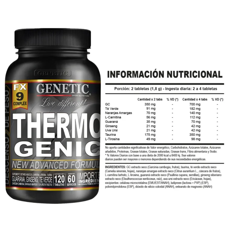 Información nutricional del Thermo Genic de Genetic Sport