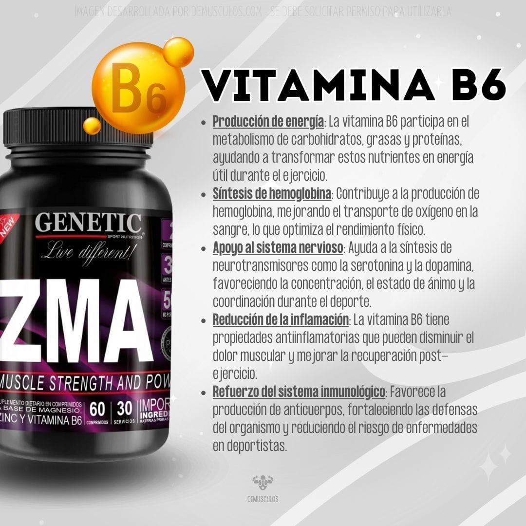 Vitamina B6. ZMA x60 de Genetic