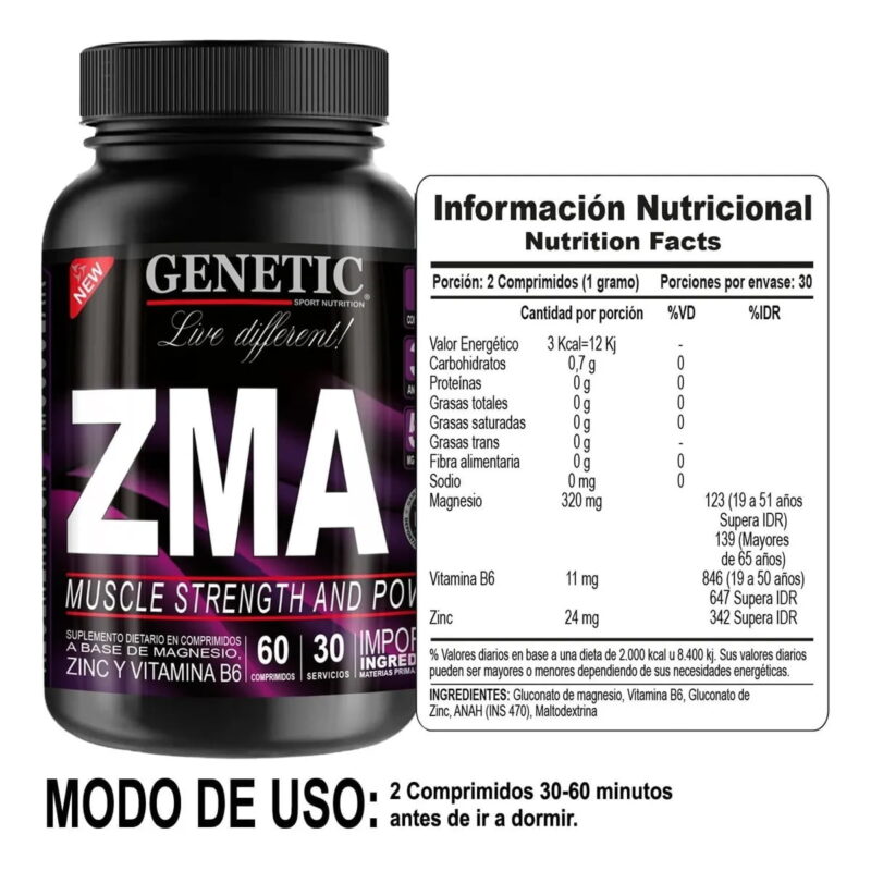 ZMA x60 de Genetic Sport Nutrition - Imagen 3
