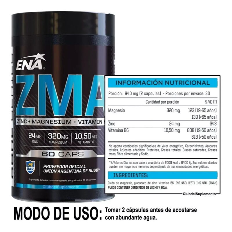 ZMA x60 Ena Sport Zinc Magnesio Vitamina B6 - Imagen 2