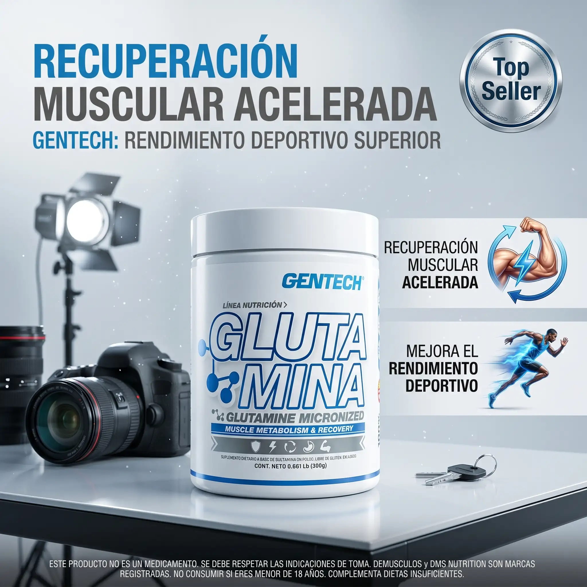 Glutamina Sin Sabor de Gentech 300 grs