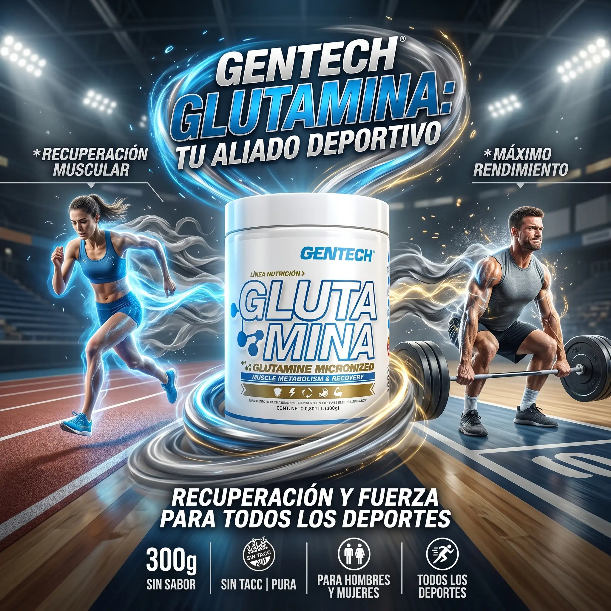 Glutamina Sin Sabor de Gentech 300 grs