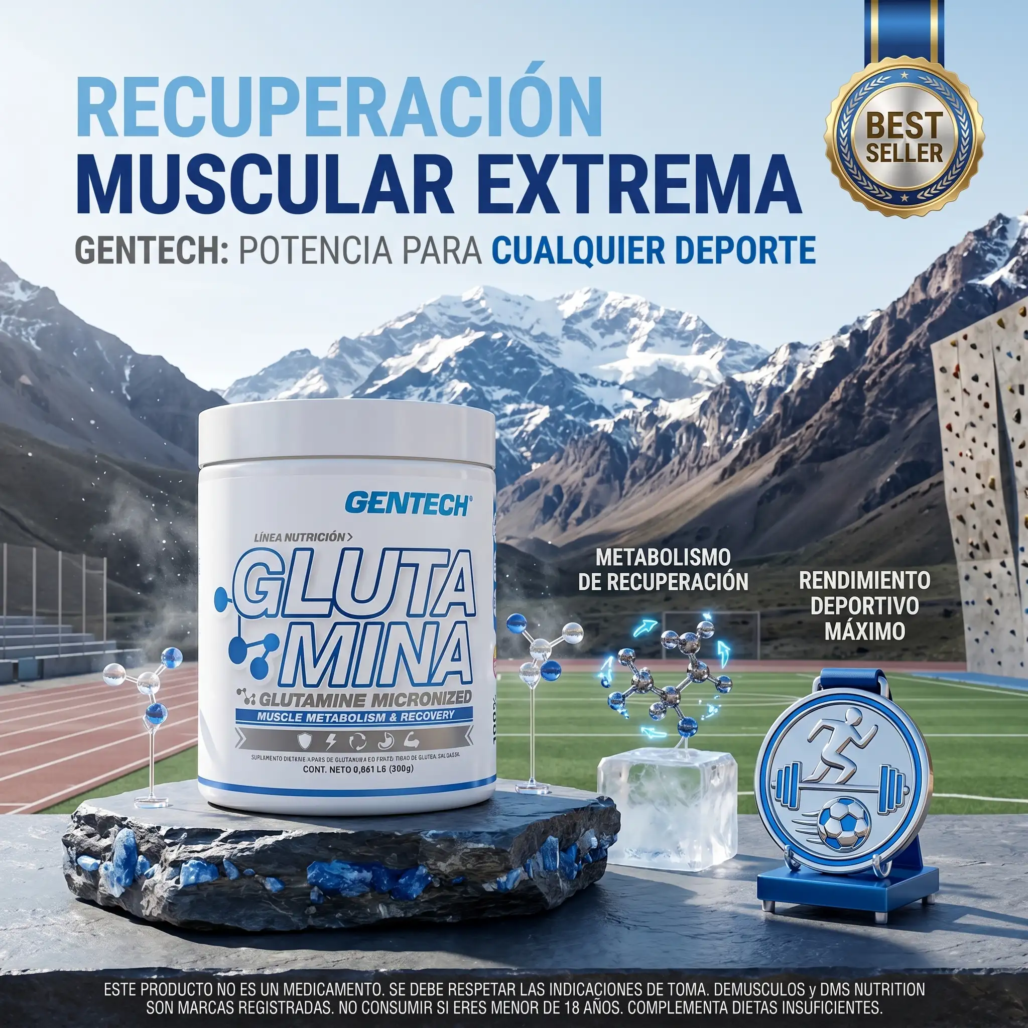 Glutamina Sin Sabor de Gentech 300 grs