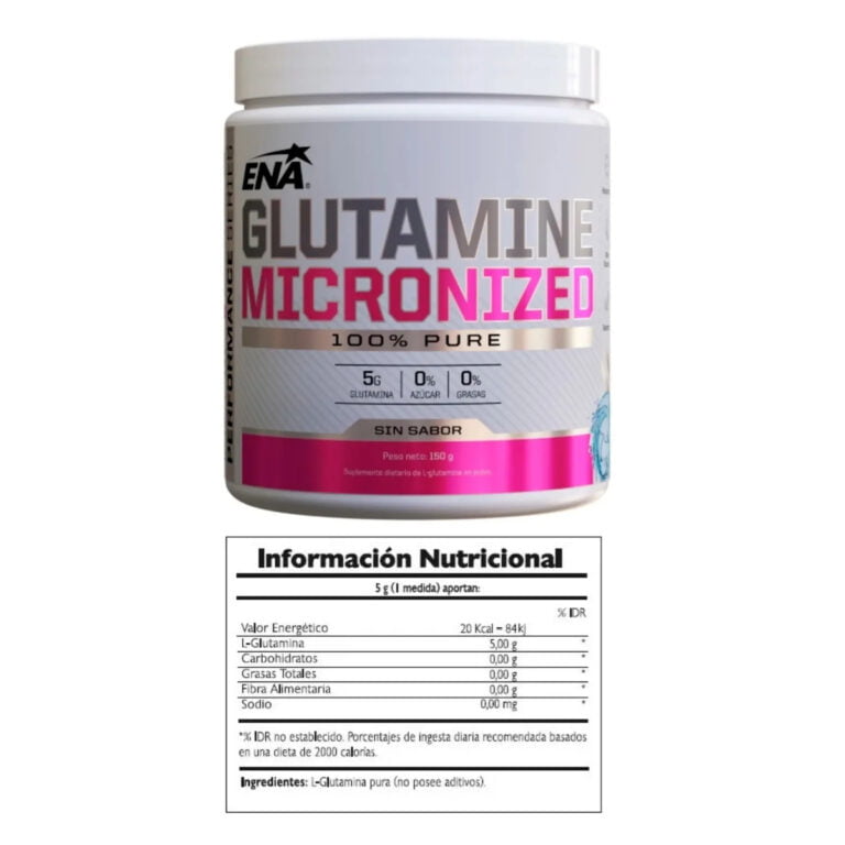 Información nutricional de la Glutamina de ENA Sport 150 g
