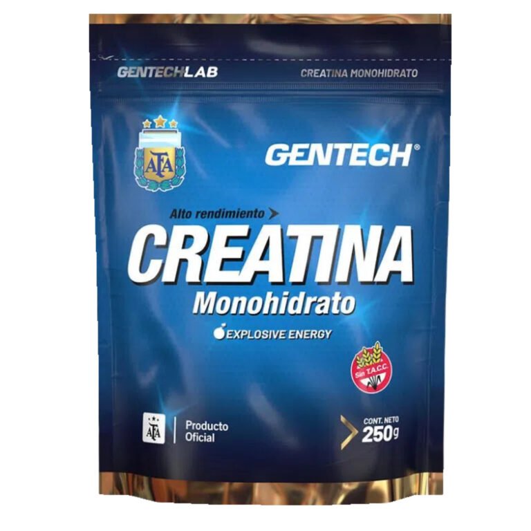 Creatina 250 g de Gentech Monohidrato, envase