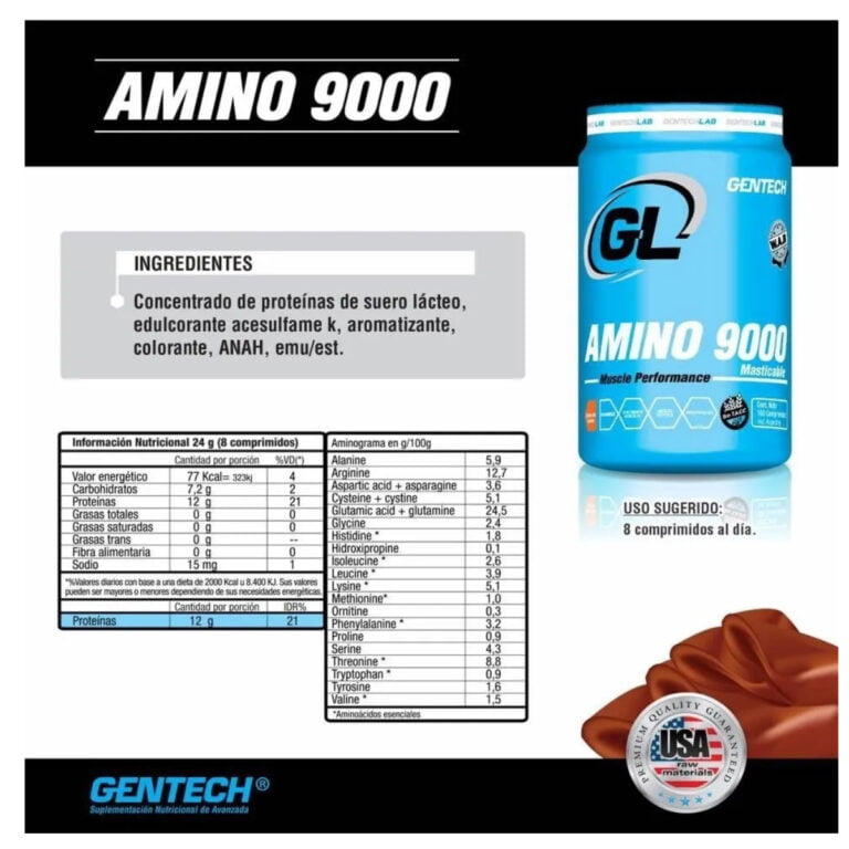 Amino 9000 Masticable de Gentech, información del producto