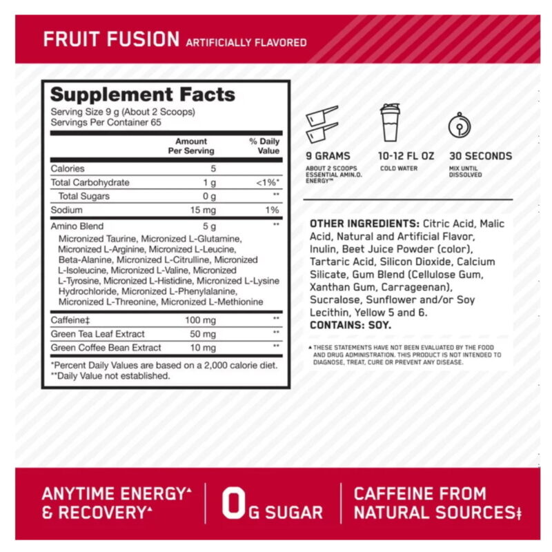 Amino Energy de Optimum Nutrition 270 grs 30 tomas Fruit