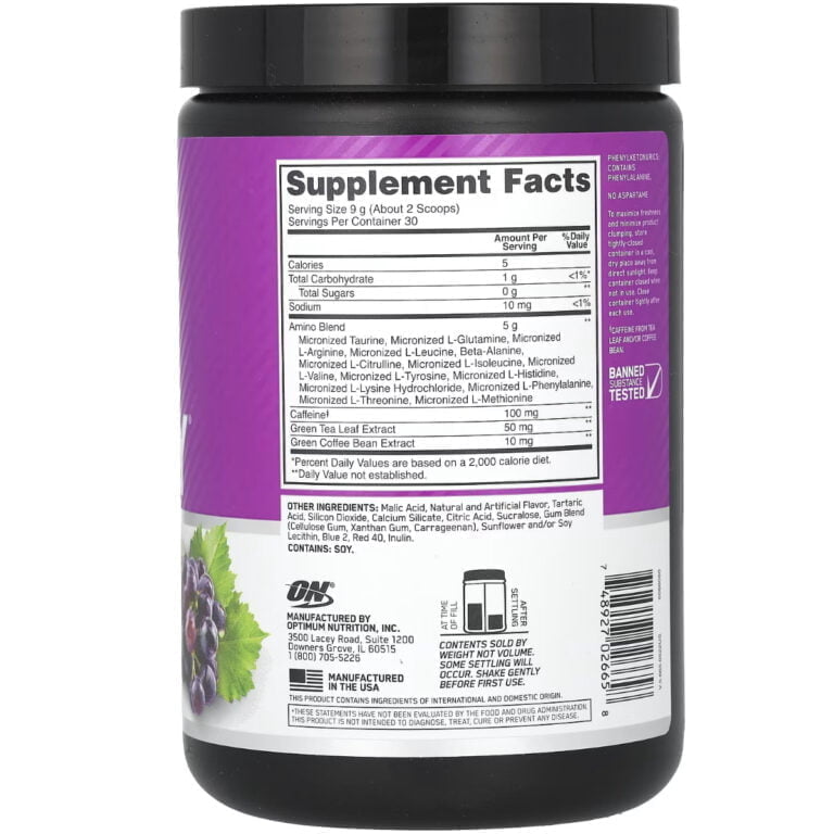 Essential Amino Energy de Optimum Nutrition, detalle del envase