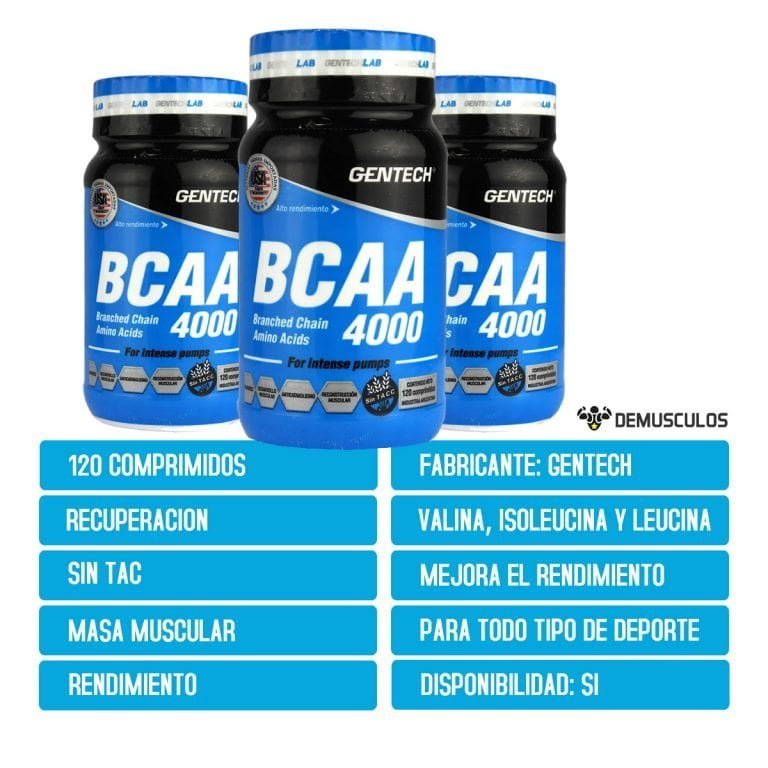 Frasco de BCAA 4000 de Gentech con 120 comprimidos