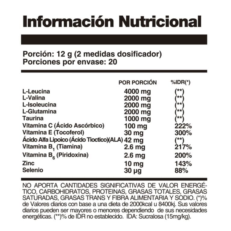 Información nutricional del BCAA Best de Hoch Sport 234 g